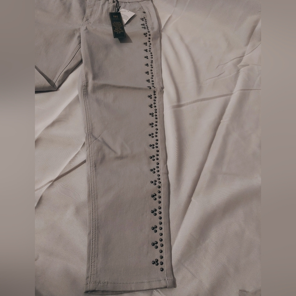 NWOT DG2 Diane Gilman Gray Studded Pants sz 12P - Picture 3 of 7